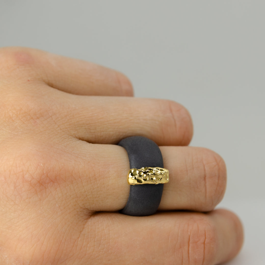 "Chloe" Black Porcelain Ring With Gold