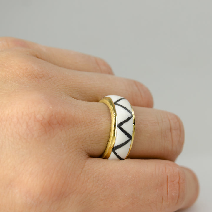 "Kanako" White Porcelain Ring With Gold