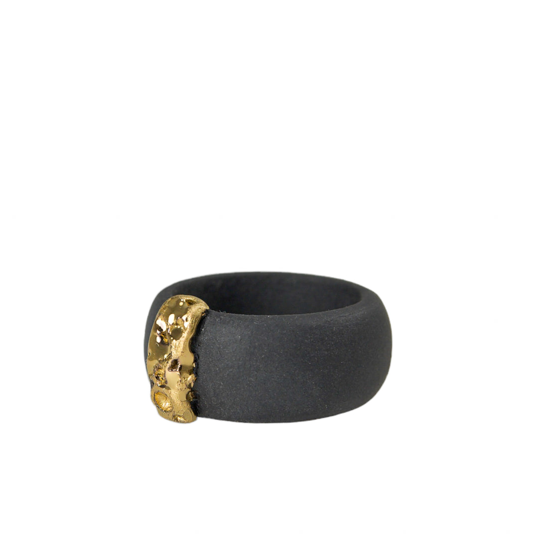 "Chloe" Black Porcelain Ring With Gold