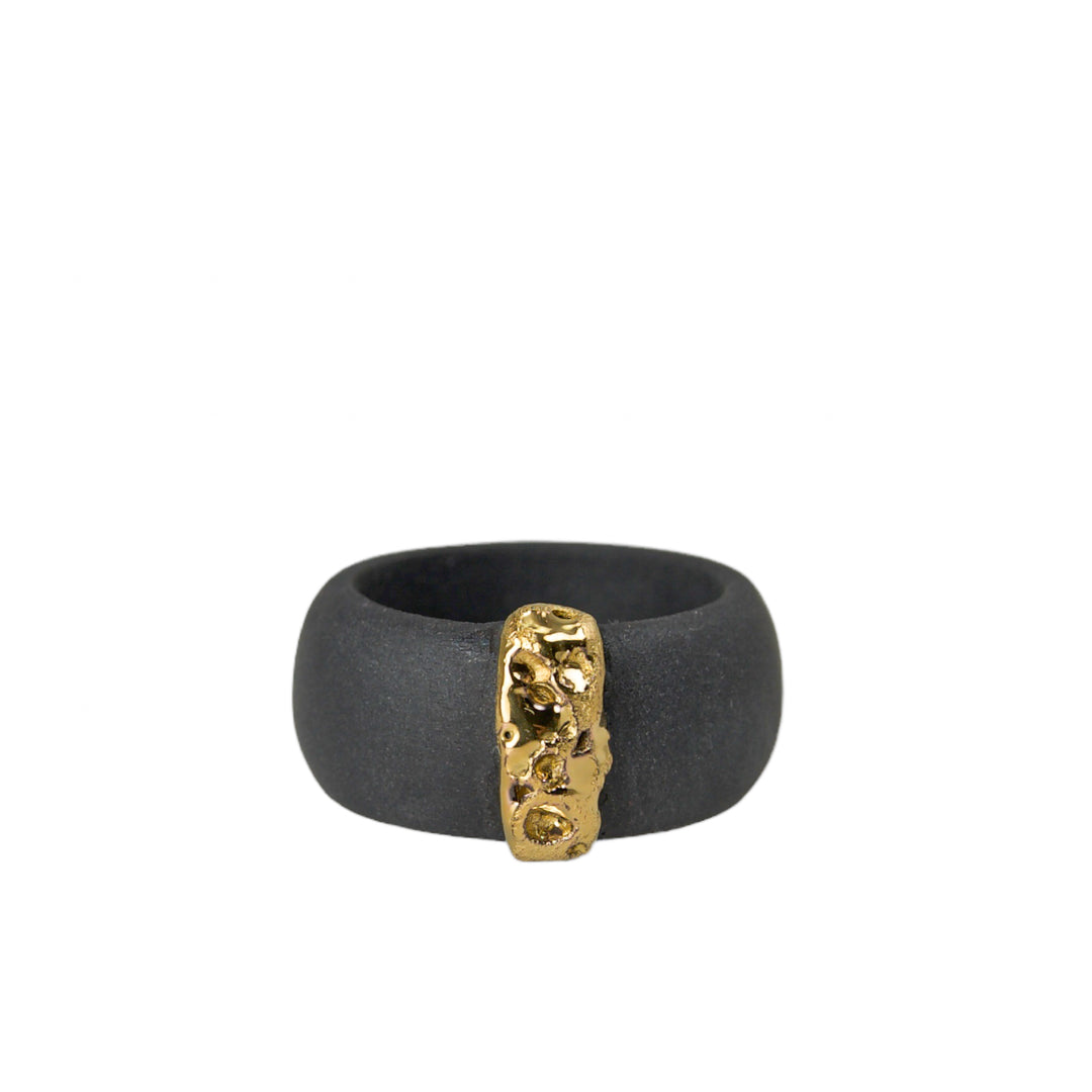 "Chloe" Black Porcelain Ring With Gold