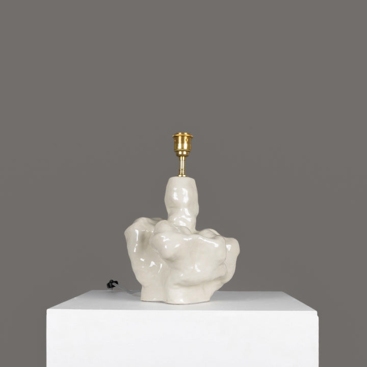 Unique ceramic lamp base without shade – expressive shape crafted by hand, ready to pair with natural linen or fabric tops. / Išraiškingos formos keraminis šviestuvas be gaubto – rankų darbo objektas individualiam deriniui.