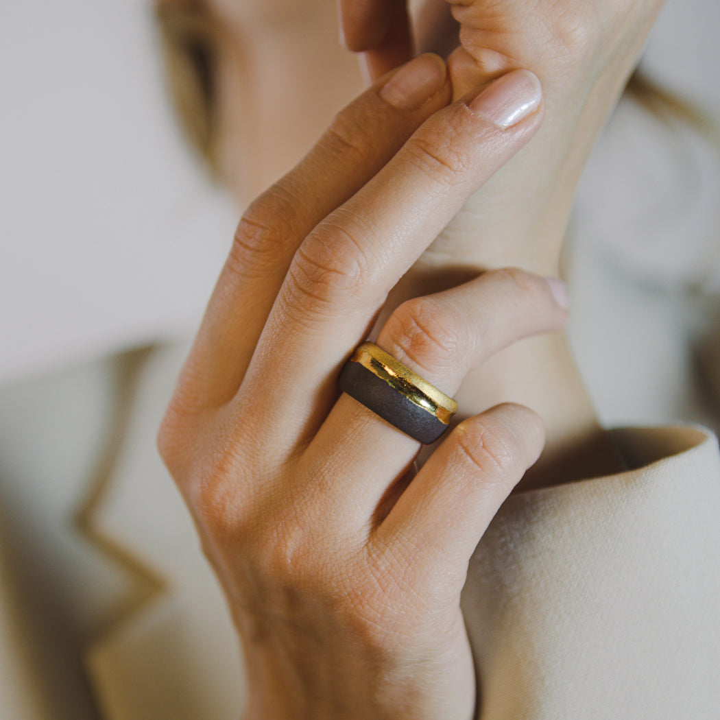 "Kayla" Porcelain Ring With Gold