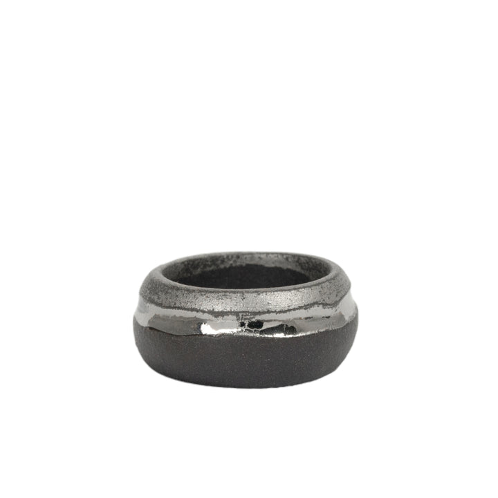 "Abeny" Black Porcelain Ring With Platinum