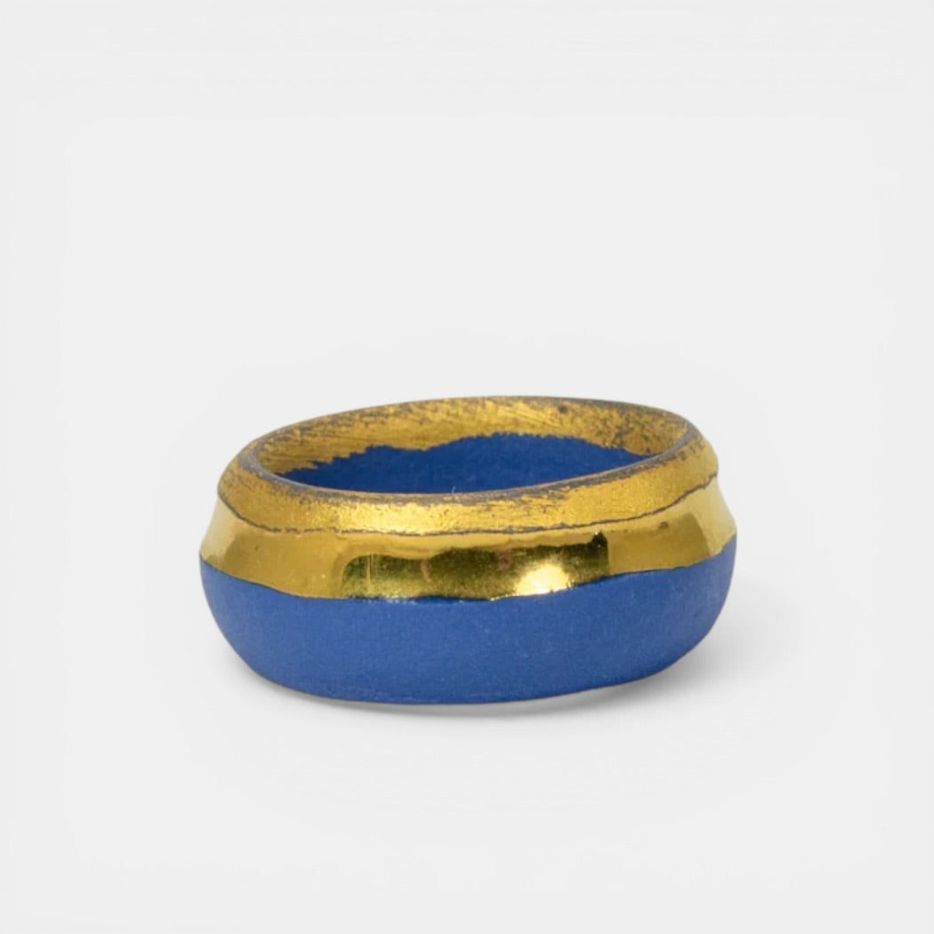 Blue porcelain ring with gold by freakyfoxx