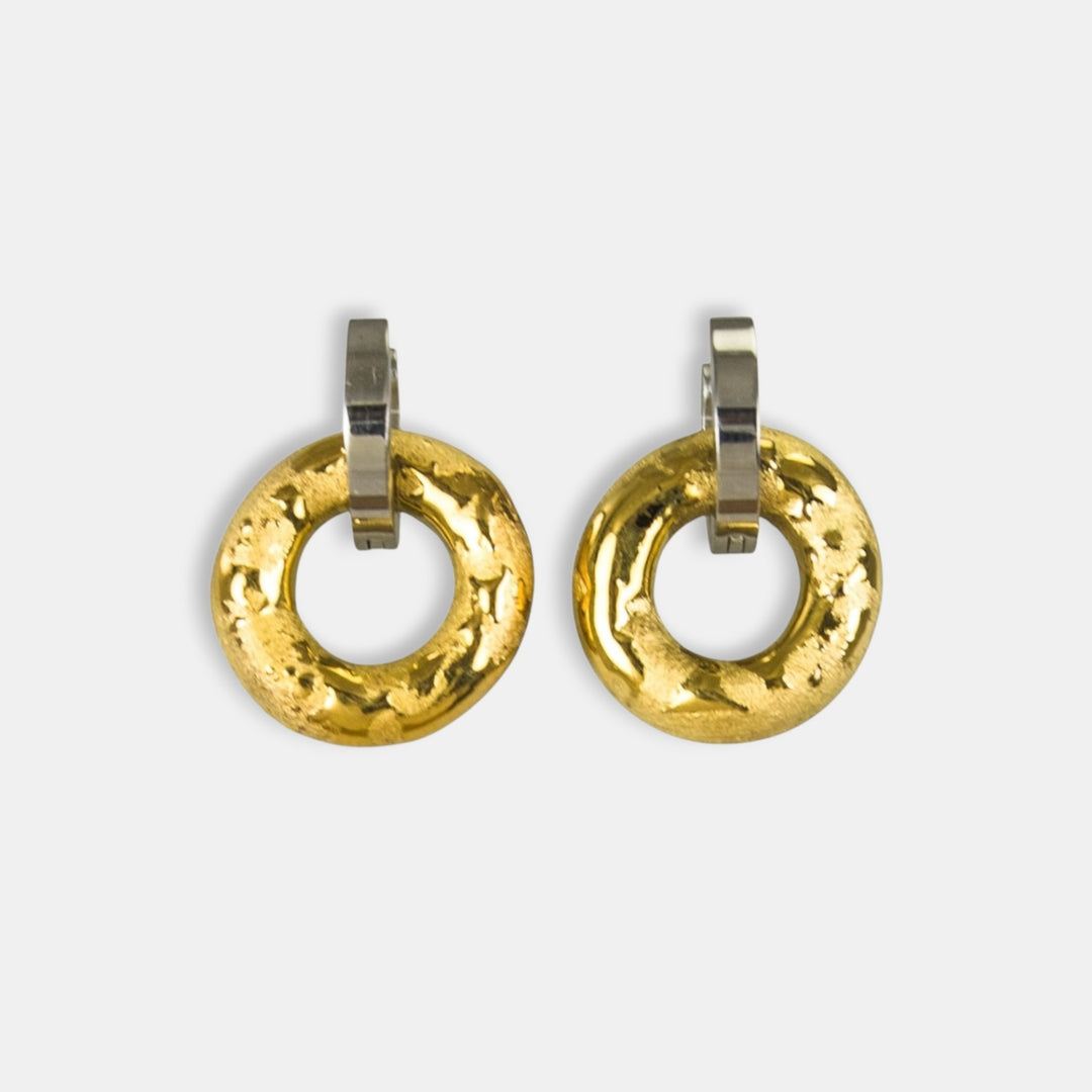 Pair of gold hoop earrings from porcelain plated in gold by freakyfoxx on a white background