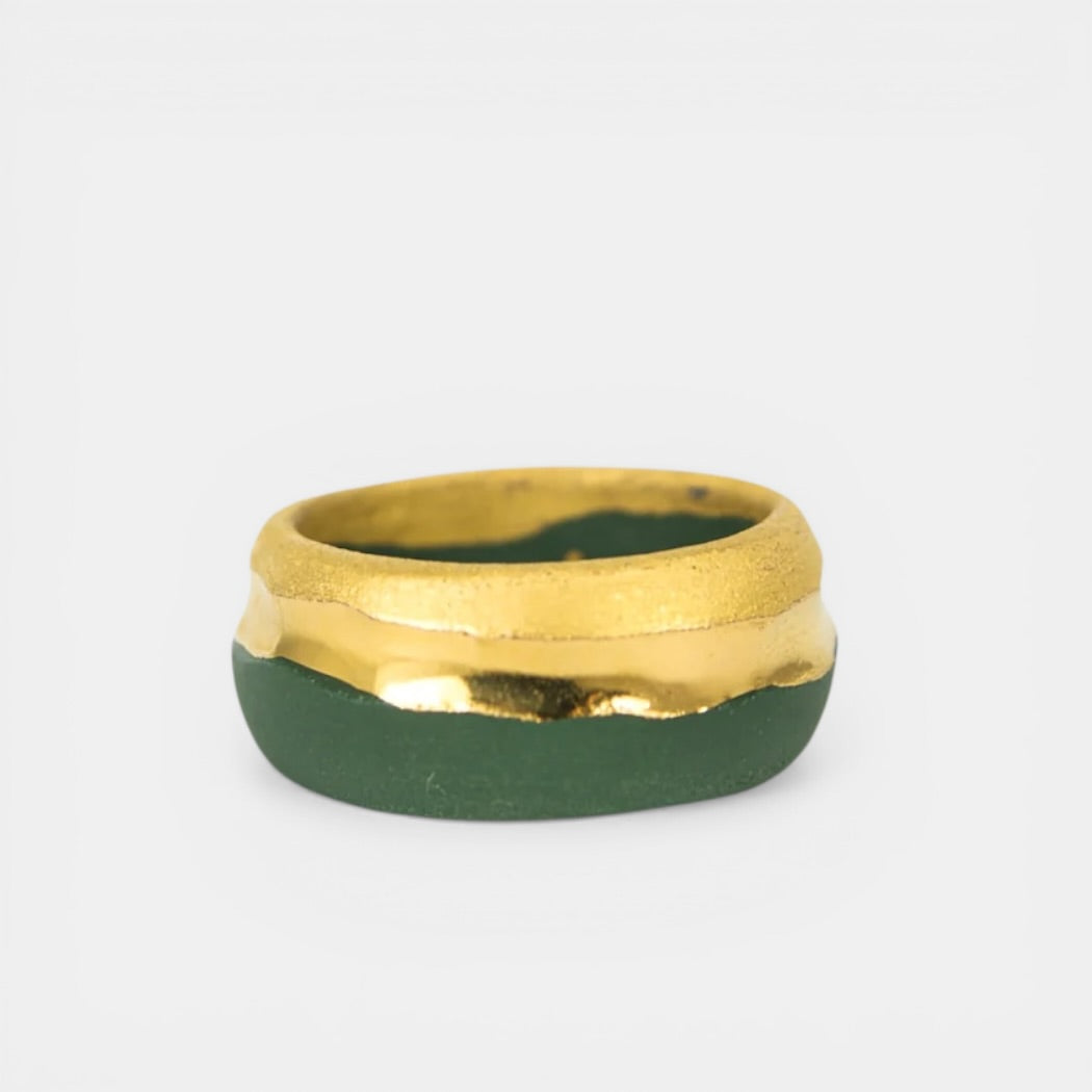 Gold and green porcelain ring by freakyfoxx on a light gray background