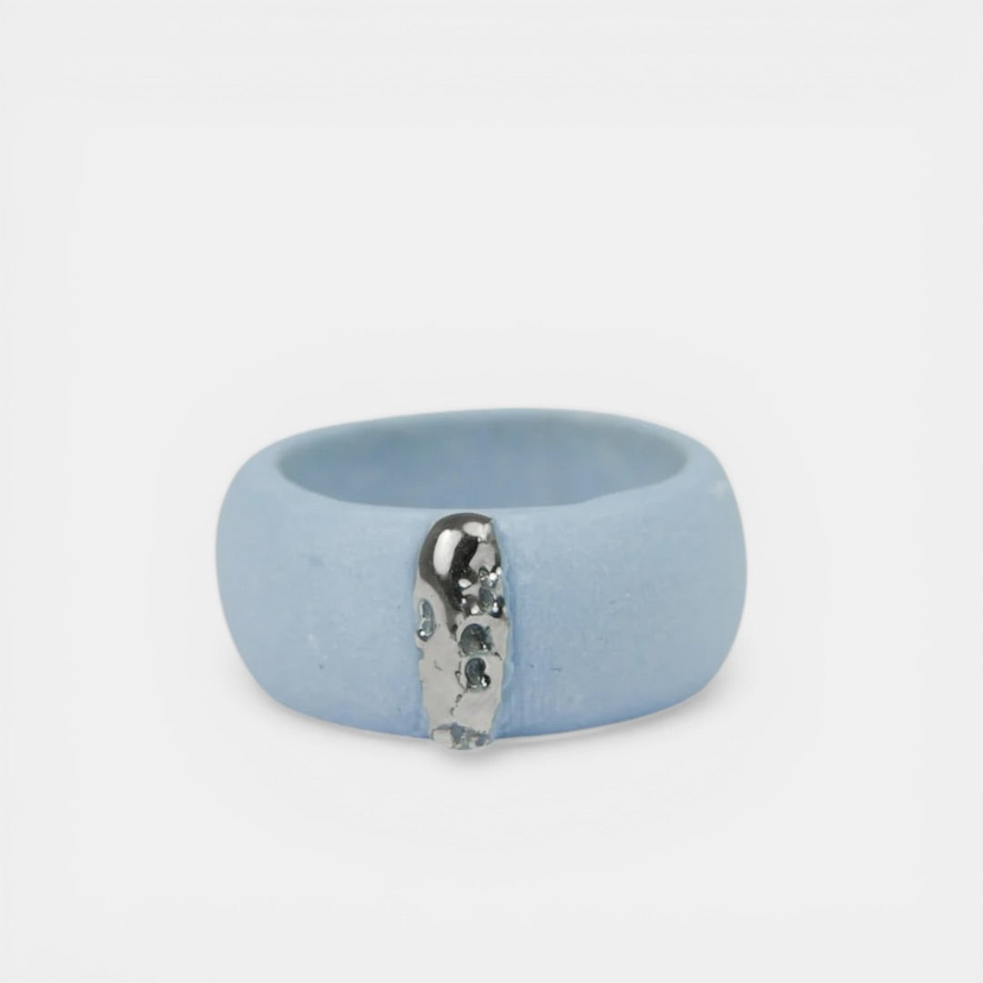 light blue porcelain ring with silver by freakyfoxx
