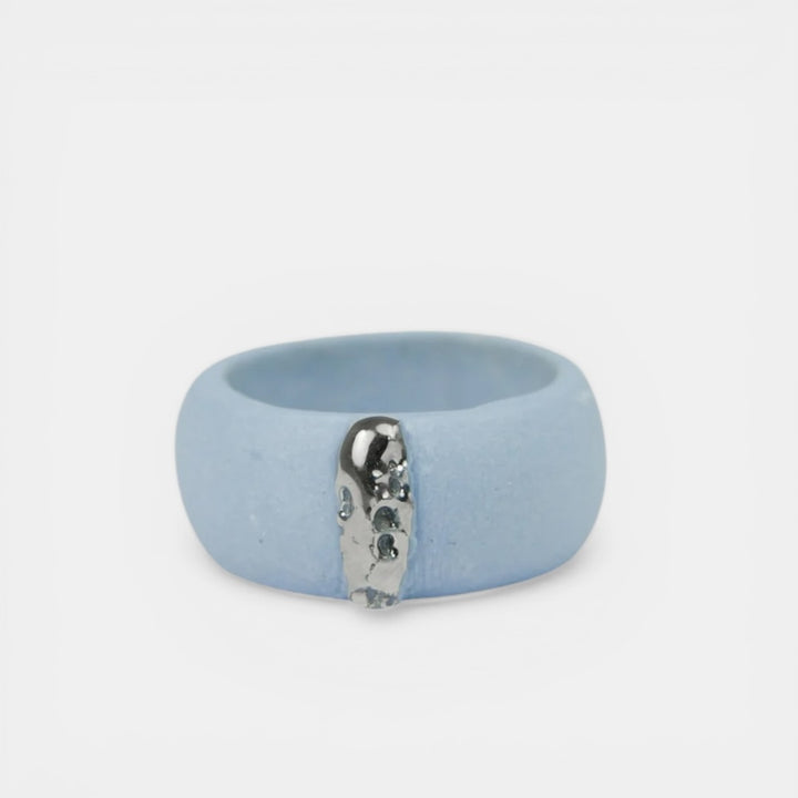 light blue porcelain ring with silver by freakyfoxx
