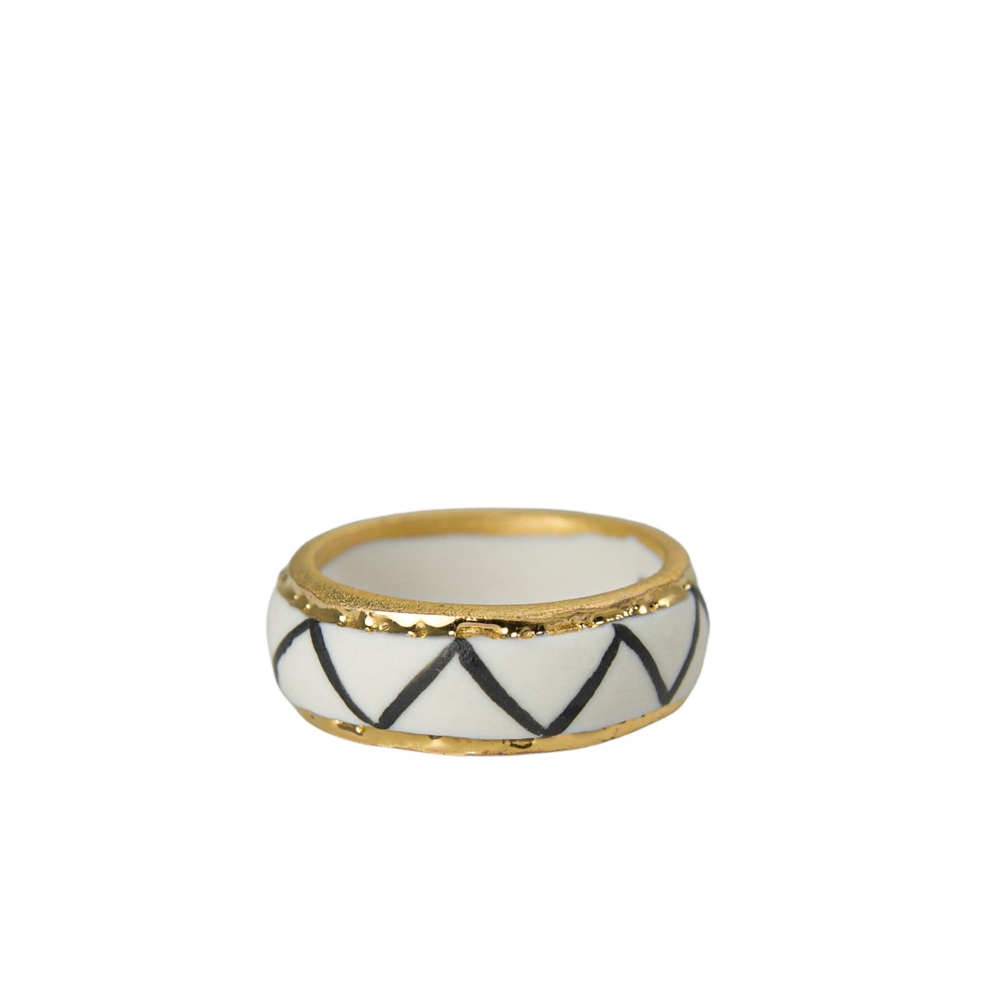 "Kanako" White Porcelain Ring With Gold