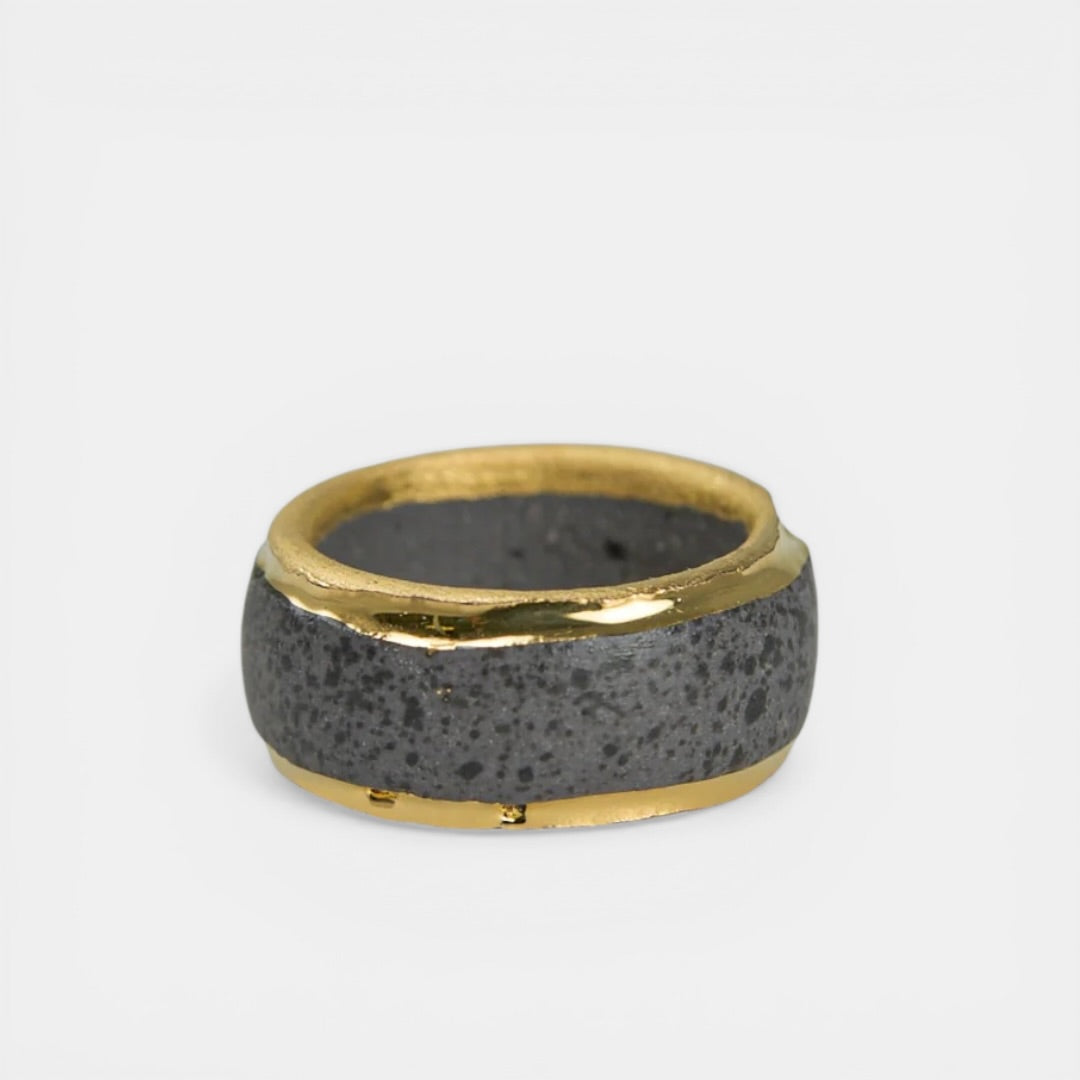 gray porcelain ring with gold by freakyfoxx