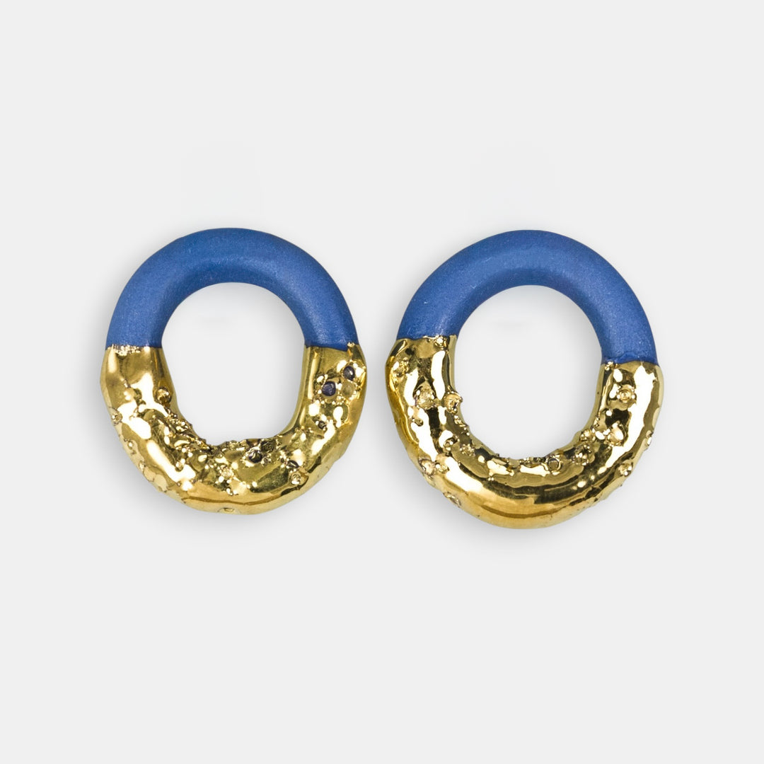 Handmade porcelain charms in blue and gold