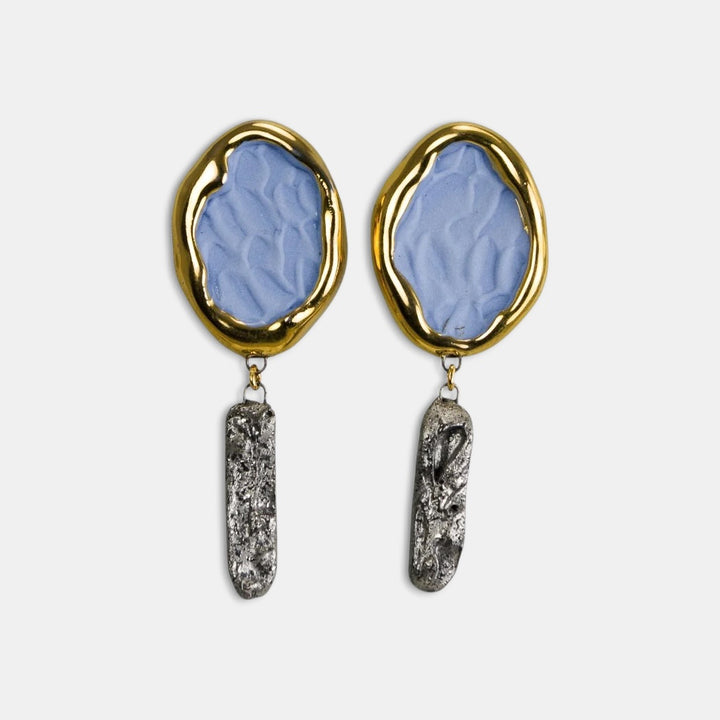 Pair of porcelain earrings with gold and blue design by freakyfoxx