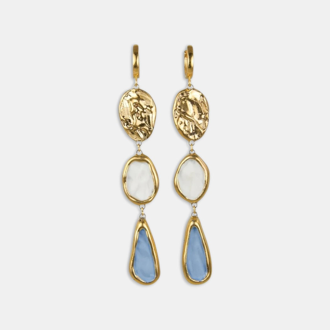 Auksiniai auskarai su mėlynai baltu porcelianu iš freakyfoxx