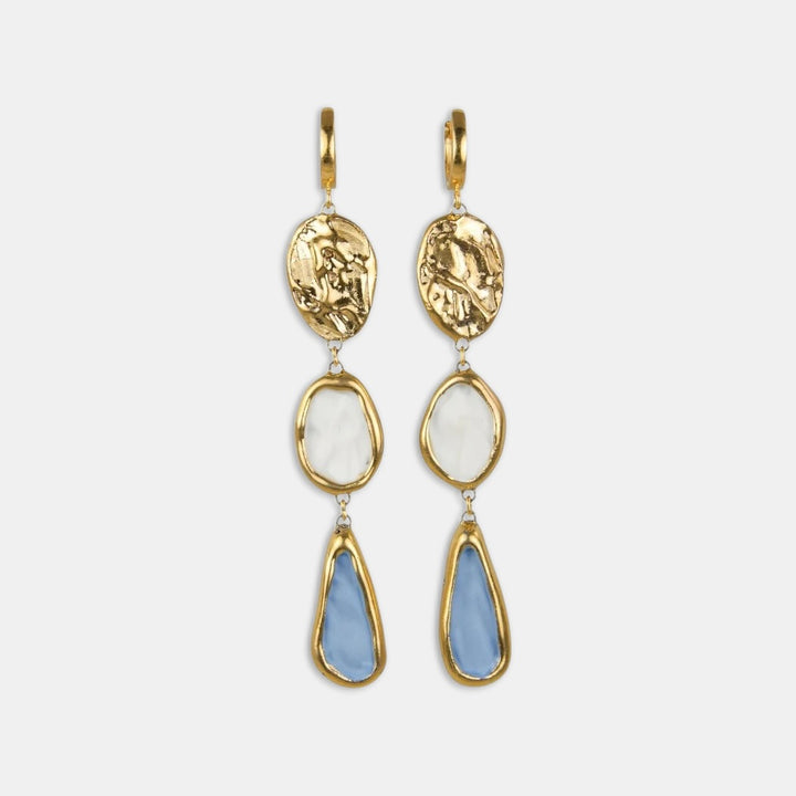 Auksiniai auskarai su mėlynai baltu porcelianu iš freakyfoxx