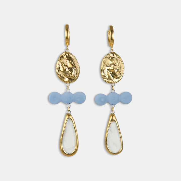 Pair of handmade earrings with blue and white porcelain drops by freakyfoxx