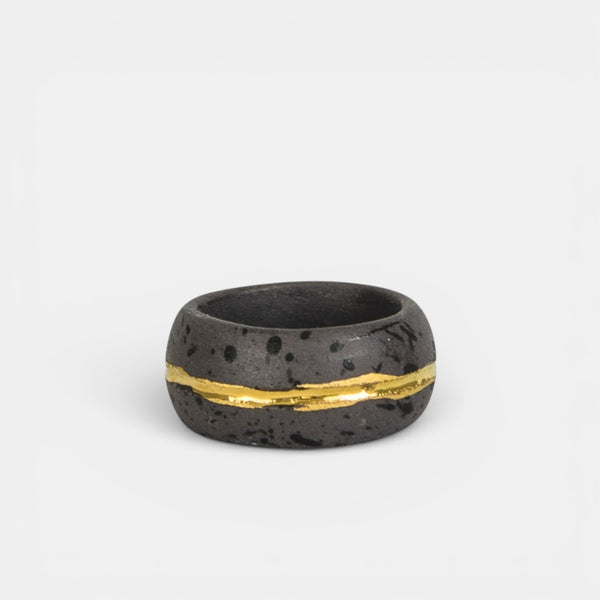 "Soraya" Gray Porcelain Ring With Gold