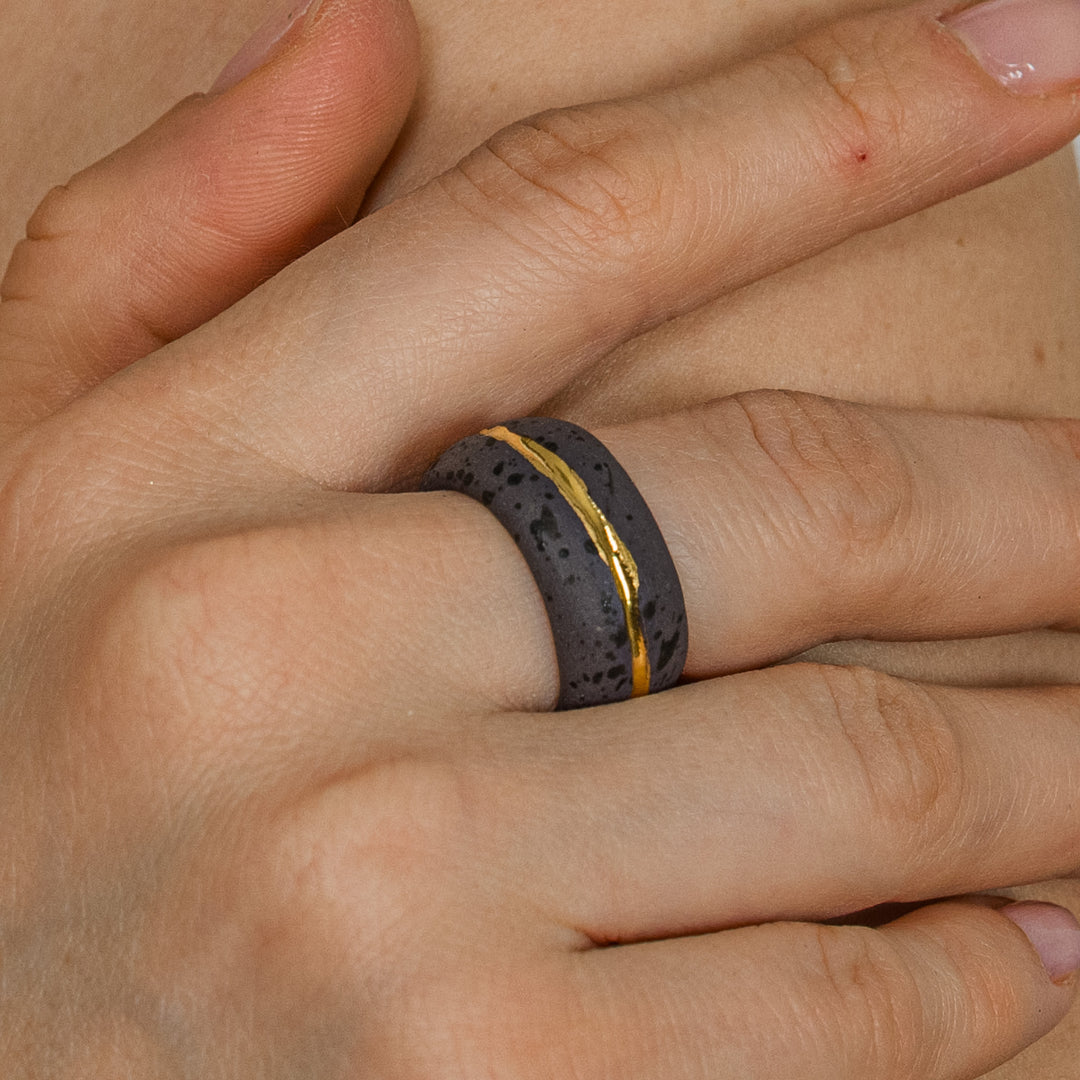 "Soraya" Gray Porcelain Ring With Gold