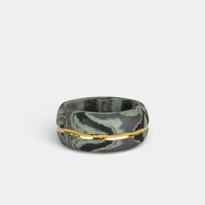 "Azzura" Green Porcelain Ring With Gold
