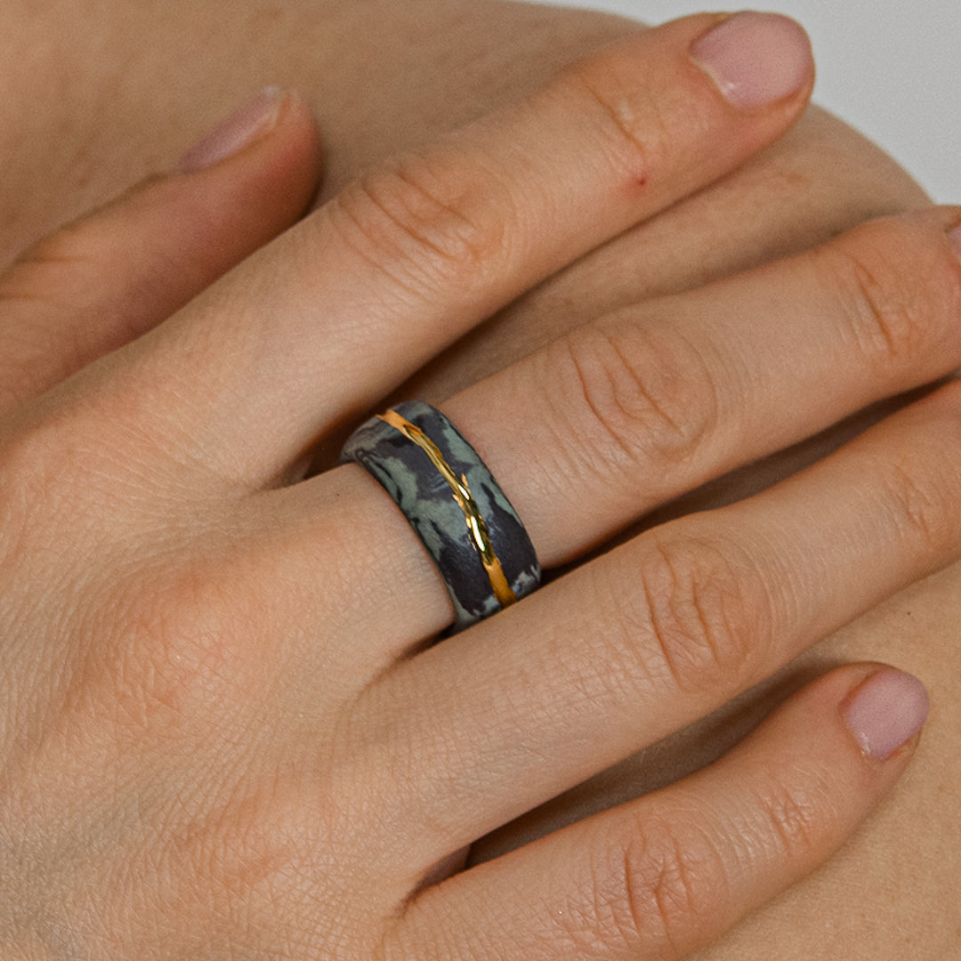 "Azzura" Green Porcelain Ring With Gold