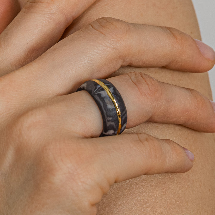 "Bellamy" Gray Porcelain Ring With Gold