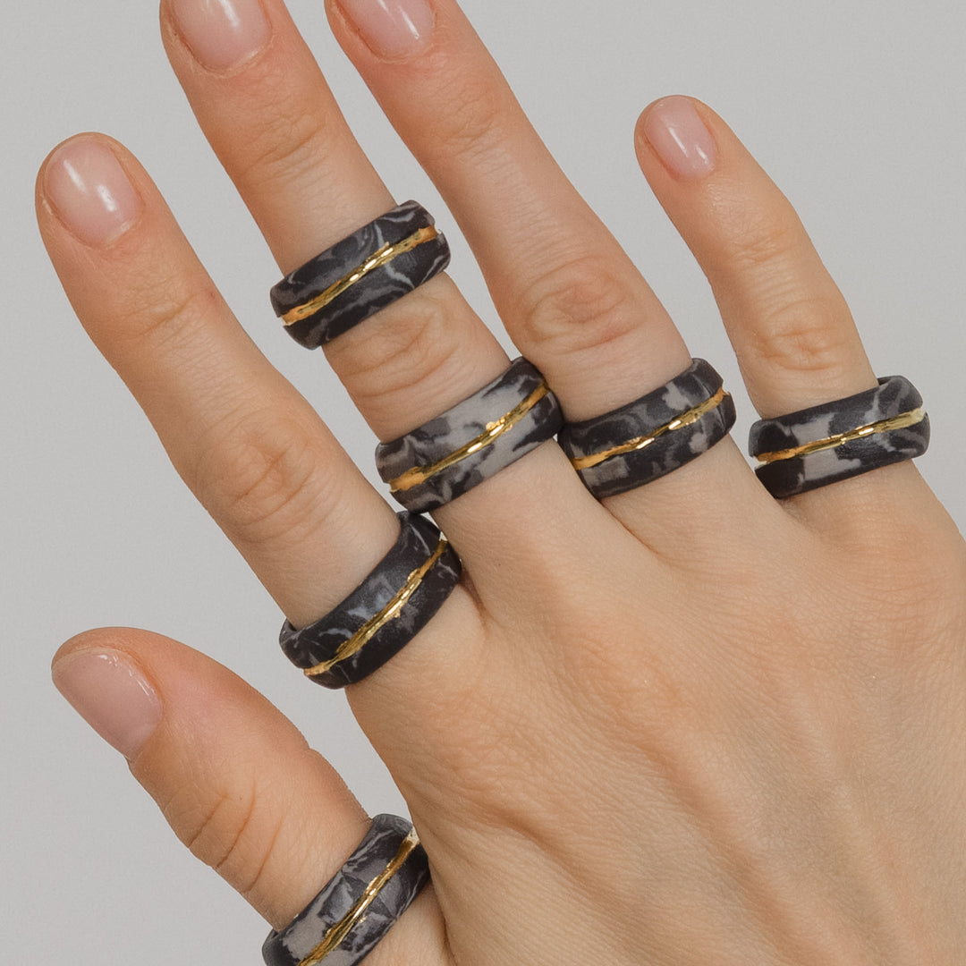"Bellamy" Gray Porcelain Ring With Gold
