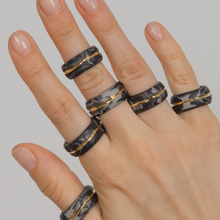 "Bellamy" Gray Porcelain Ring With Gold