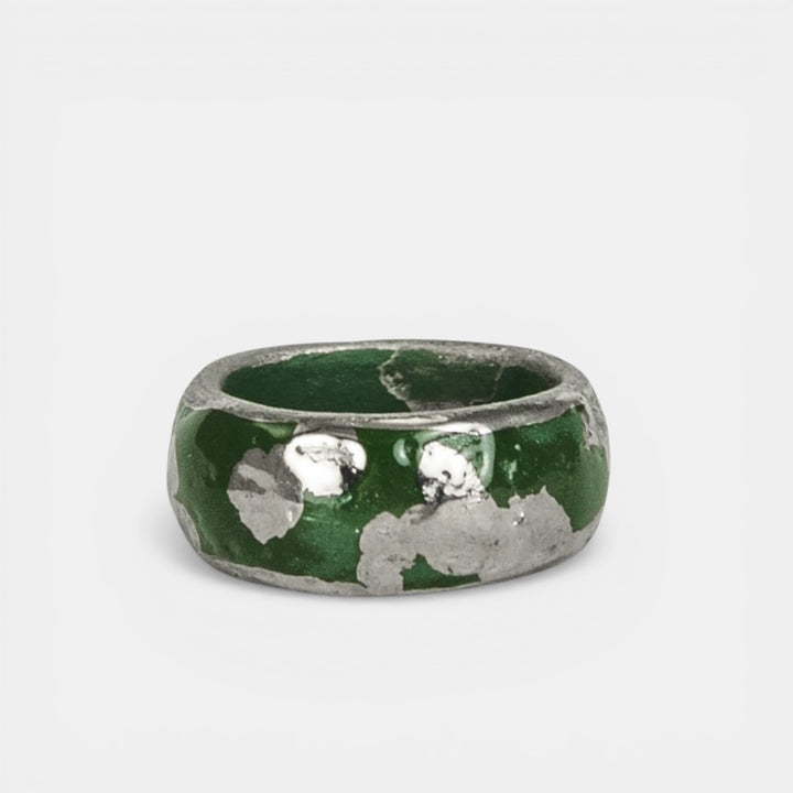 "Linet" Green Porcelain Ring With Platinum