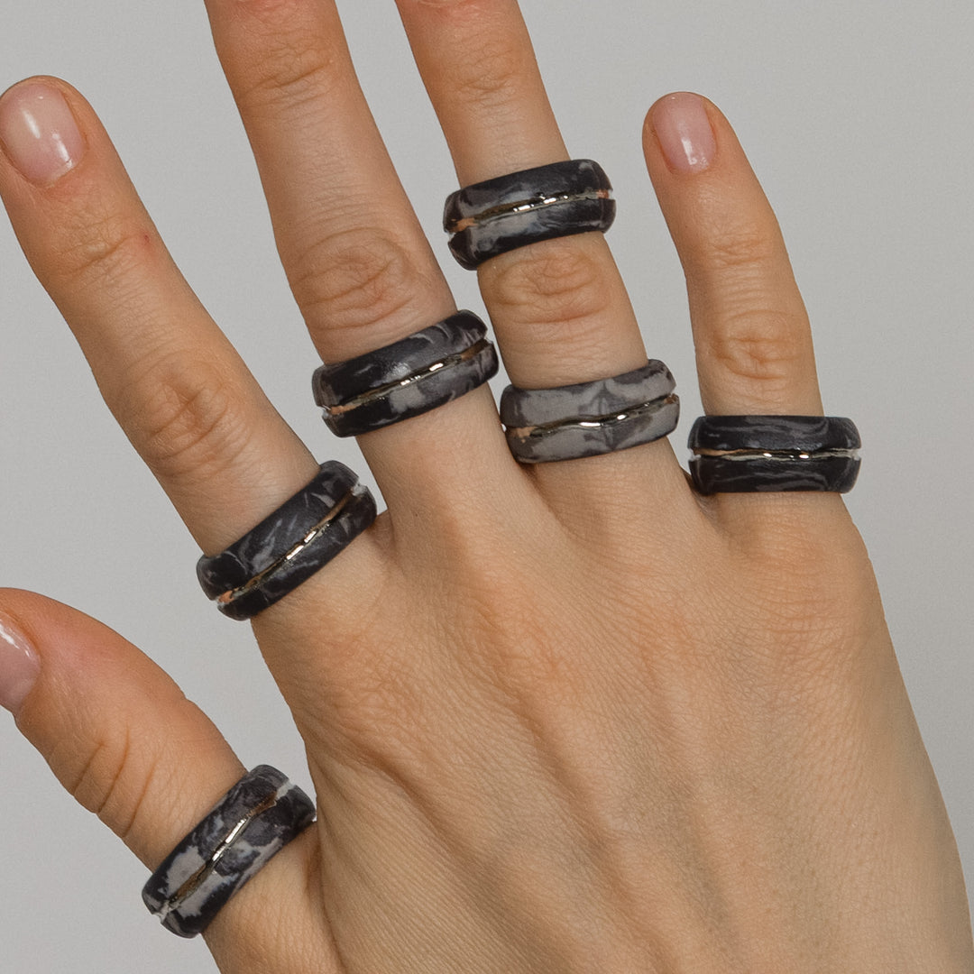 "Oriette" Gray Porcelain Ring With Platinum