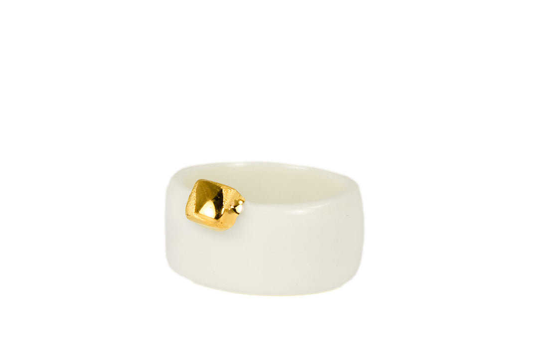"Piper" White Porcelain Ring With Gold