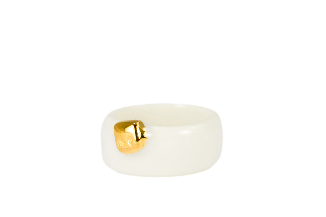 "Piper" White Porcelain Ring With Gold
