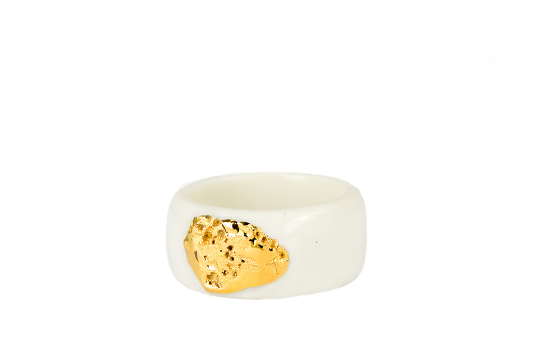 "Sophia" White Porcelain Ring With Gold