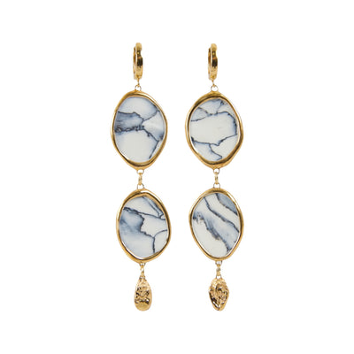 "Nova" dangling rounded long Porcelain earrings plated with gold by freakyfoxx algina midvere