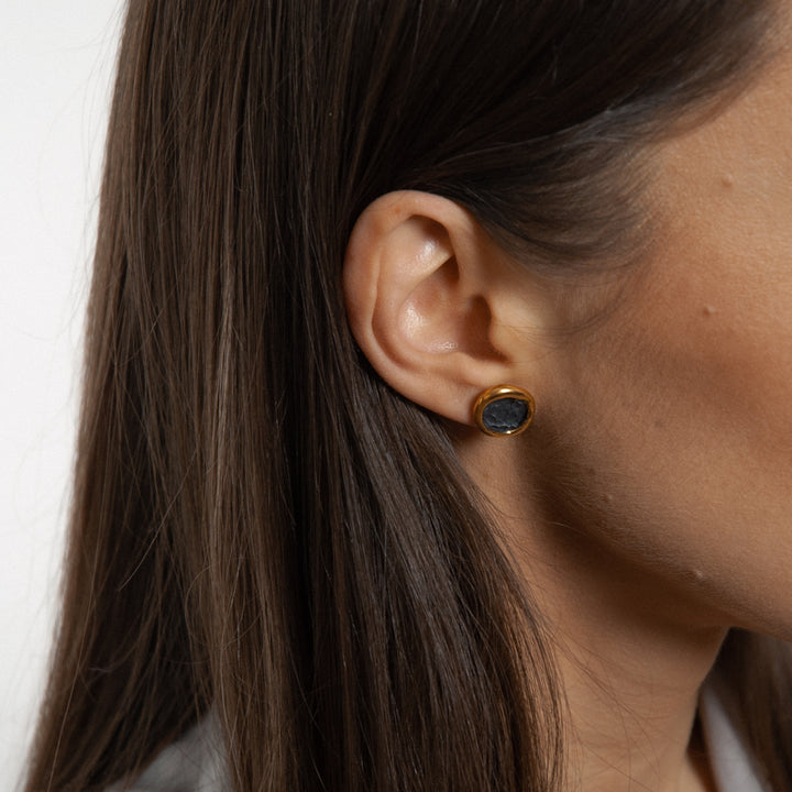Black porcelain earring with gold by freakyfoxx