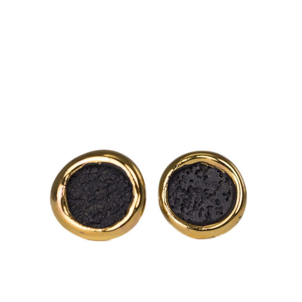 Black porcelain earrings with gold by freakyfoxx